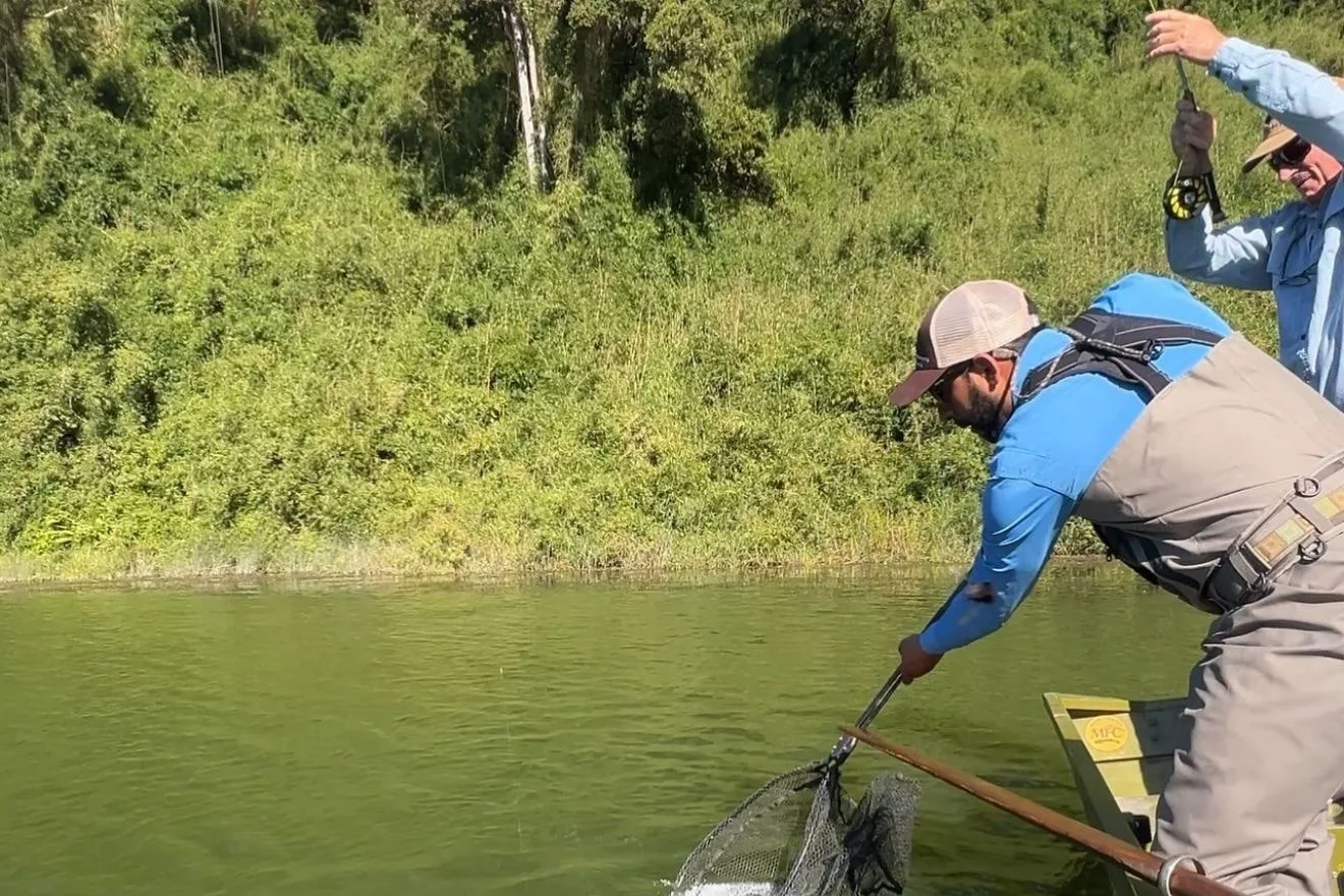 Guías locales apoyando una captura desde el bote en el sur de Chile